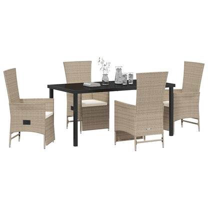 Set da Pranzo per Giardino con cuscino 5 pcs Beige polyrattan - homemem39