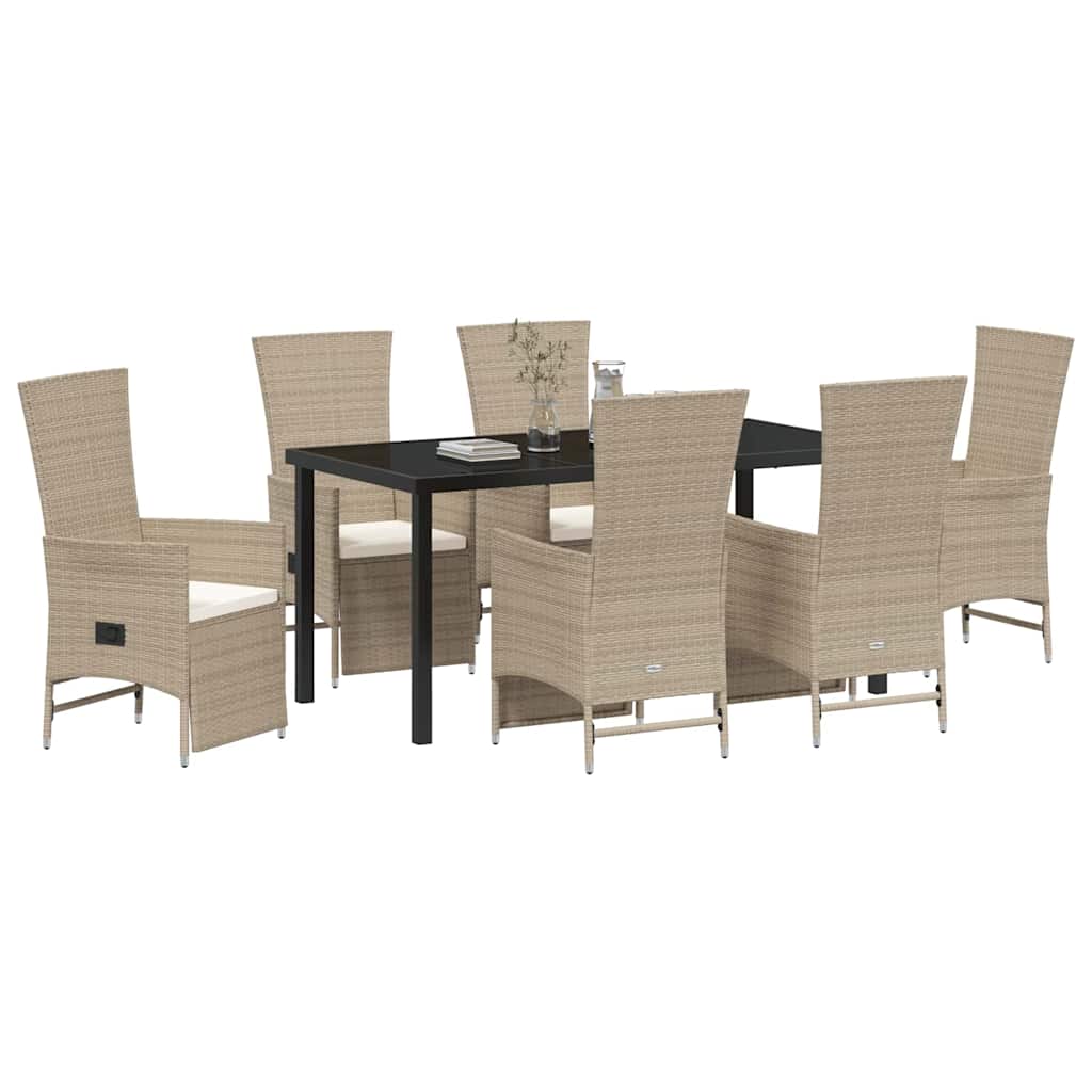 Set da Pranzo per Giardino con cuscino 7 pcs Beige polyrattan - homemem39