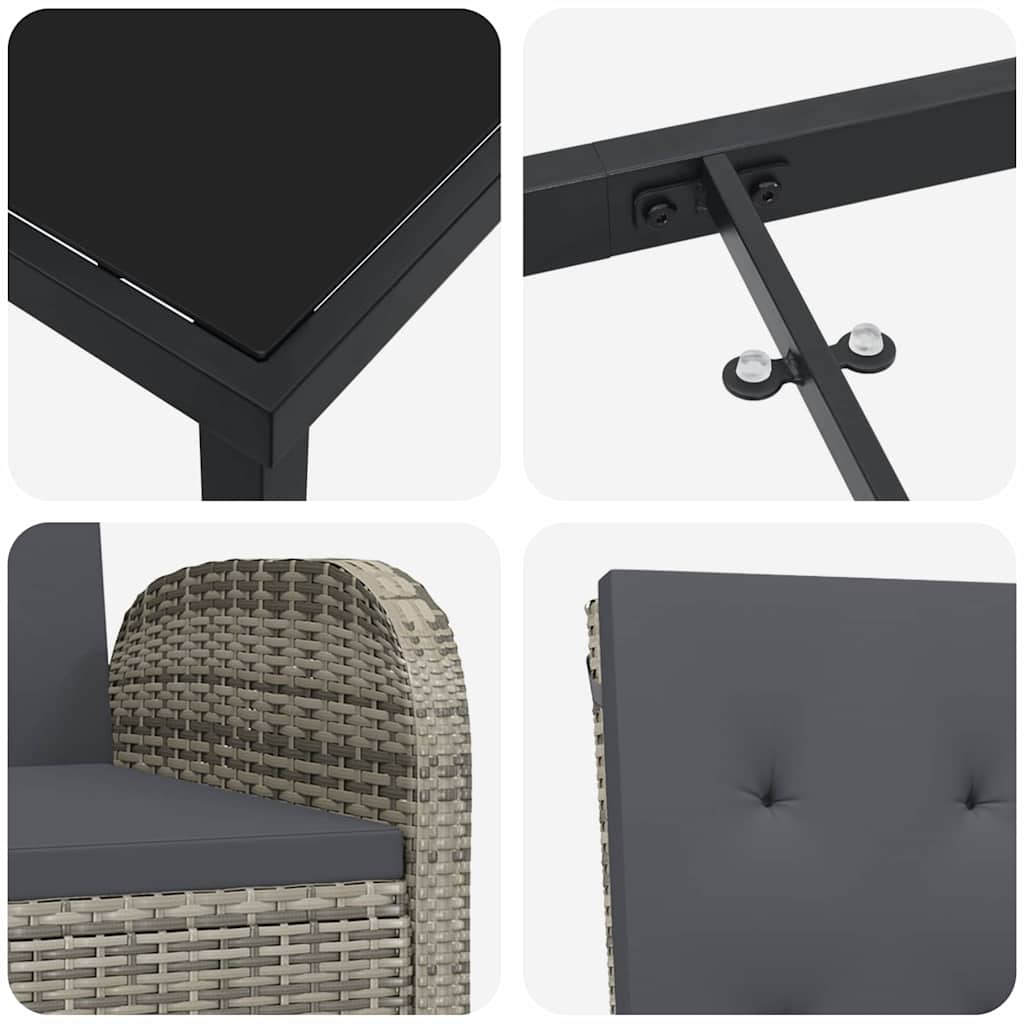 Set da Pranzo per Giardino con cuscino 3 pcs Grigio polyrattan - homemem39