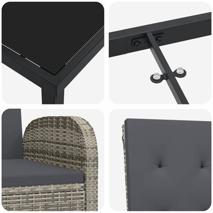 Set da Pranzo per Giardino con cuscino 3 pcs Grigio polyrattan - homemem39