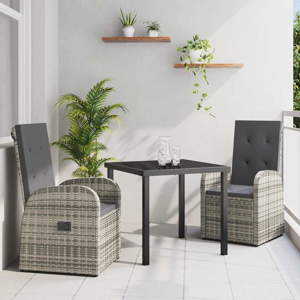 Set da Pranzo per Giardino con cuscino 3 pcs Grigio polyrattan - homemem39