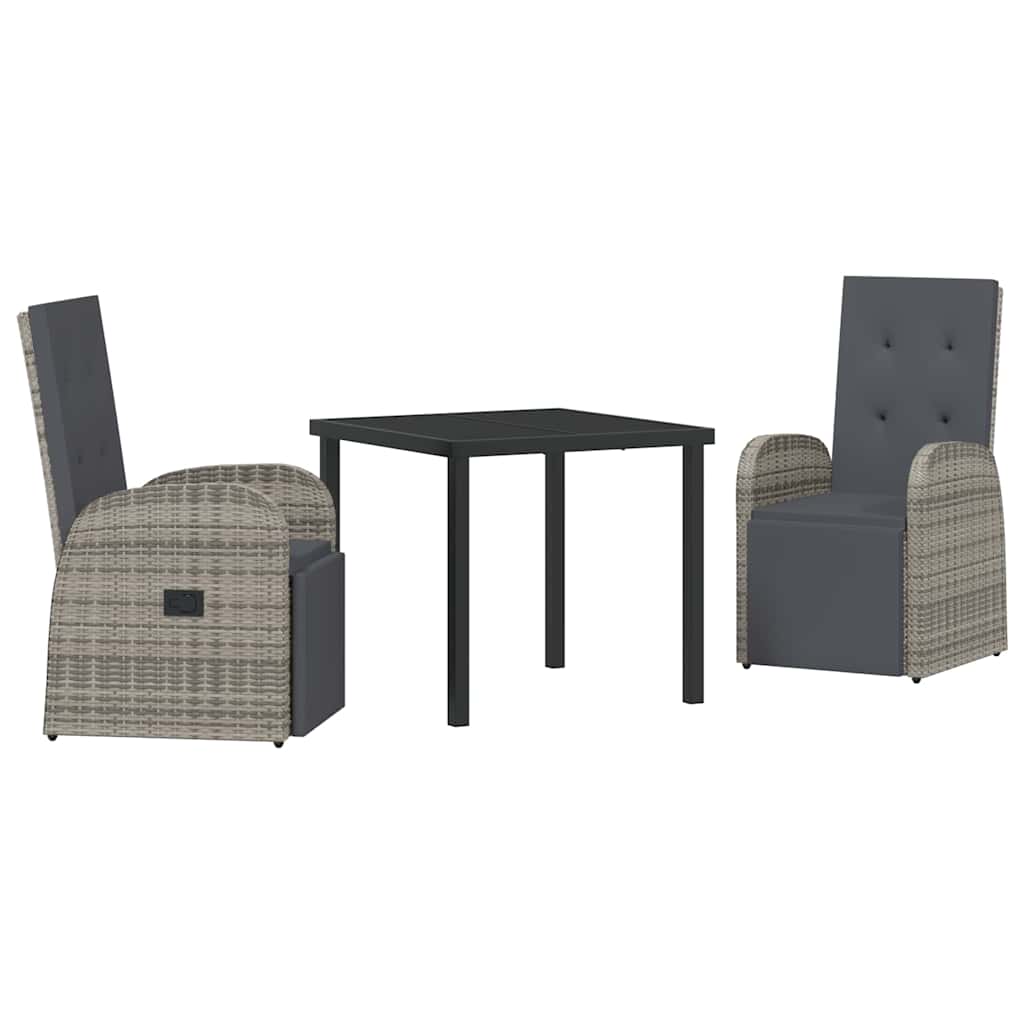 Set da Pranzo per Giardino con cuscino 3 pcs Grigio polyrattan - homemem39