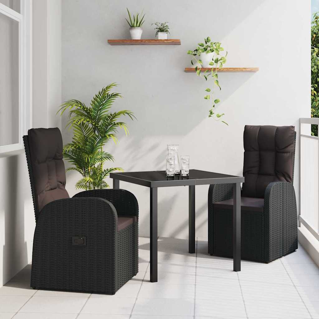 Set da Pranzo per Giardino con cuscino 3 pcs Nero polyrattan - homemem39