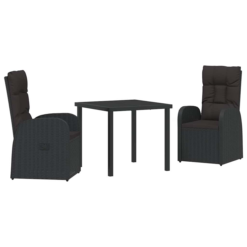 Set da Pranzo per Giardino con cuscino 3 pcs Nero polyrattan - homemem39