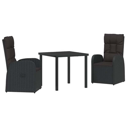 Set da Pranzo per Giardino con cuscino 3 pcs Nero polyrattan - homemem39