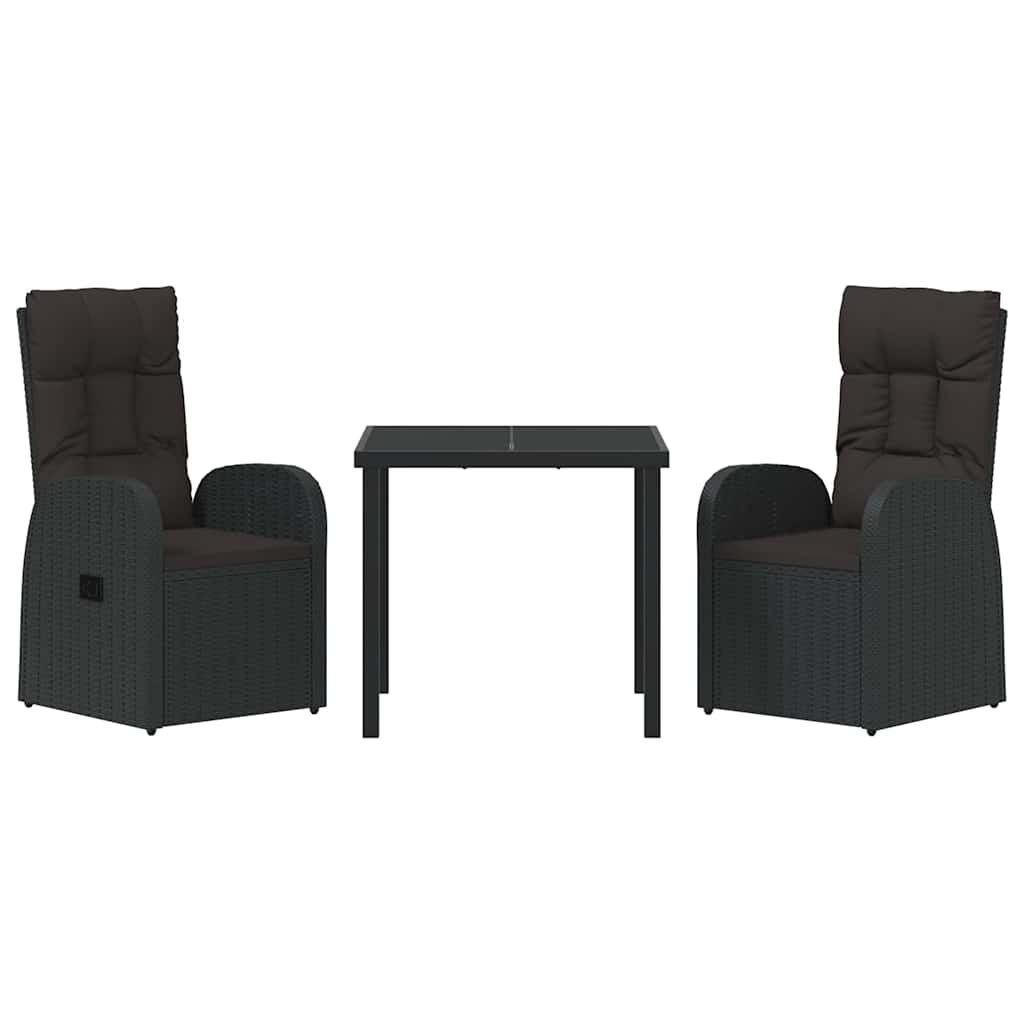 Set da Pranzo per Giardino con cuscino 3 pcs Nero polyrattan - homemem39