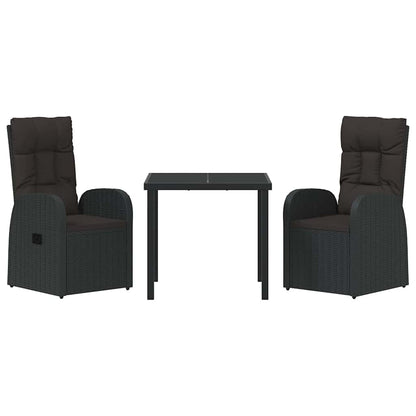 Set da Pranzo per Giardino con cuscino 3 pcs Nero polyrattan - homemem39