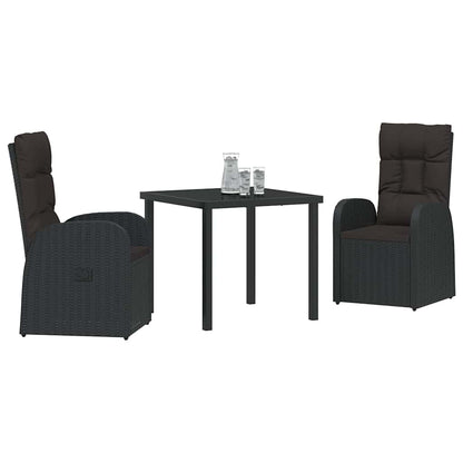 Set da Pranzo per Giardino con cuscino 3 pcs Nero polyrattan - homemem39