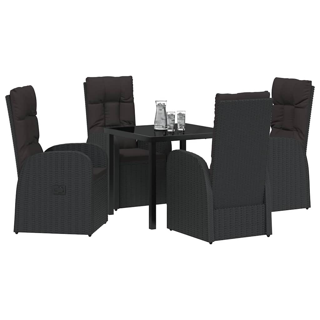 Set da Pranzo per Giardino con cuscino 5 pcs Nero polyrattan - homemem39
