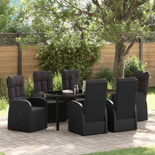 Set da Pranzo per Giardino con cuscino 7 pcs Nero polyrattan - homemem39
