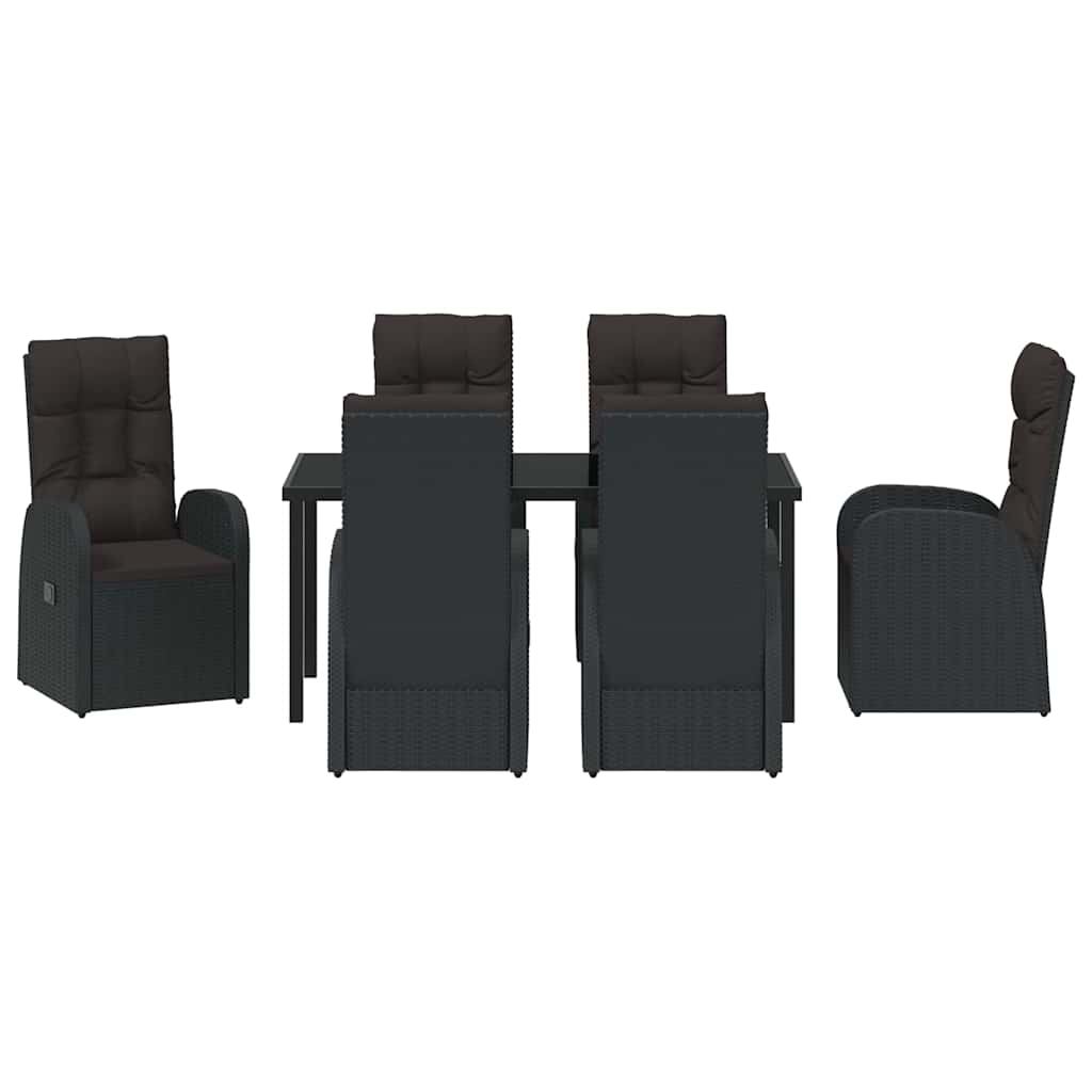 Set da Pranzo per Giardino con cuscino 7 pcs Nero polyrattan - homemem39
