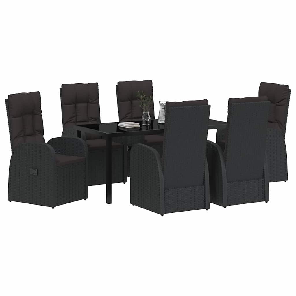 Set da Pranzo per Giardino con cuscino 7 pcs Nero polyrattan - homemem39