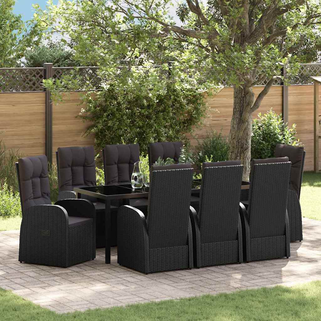 Set da Pranzo per Giardino 9 pz Nero polyrattan