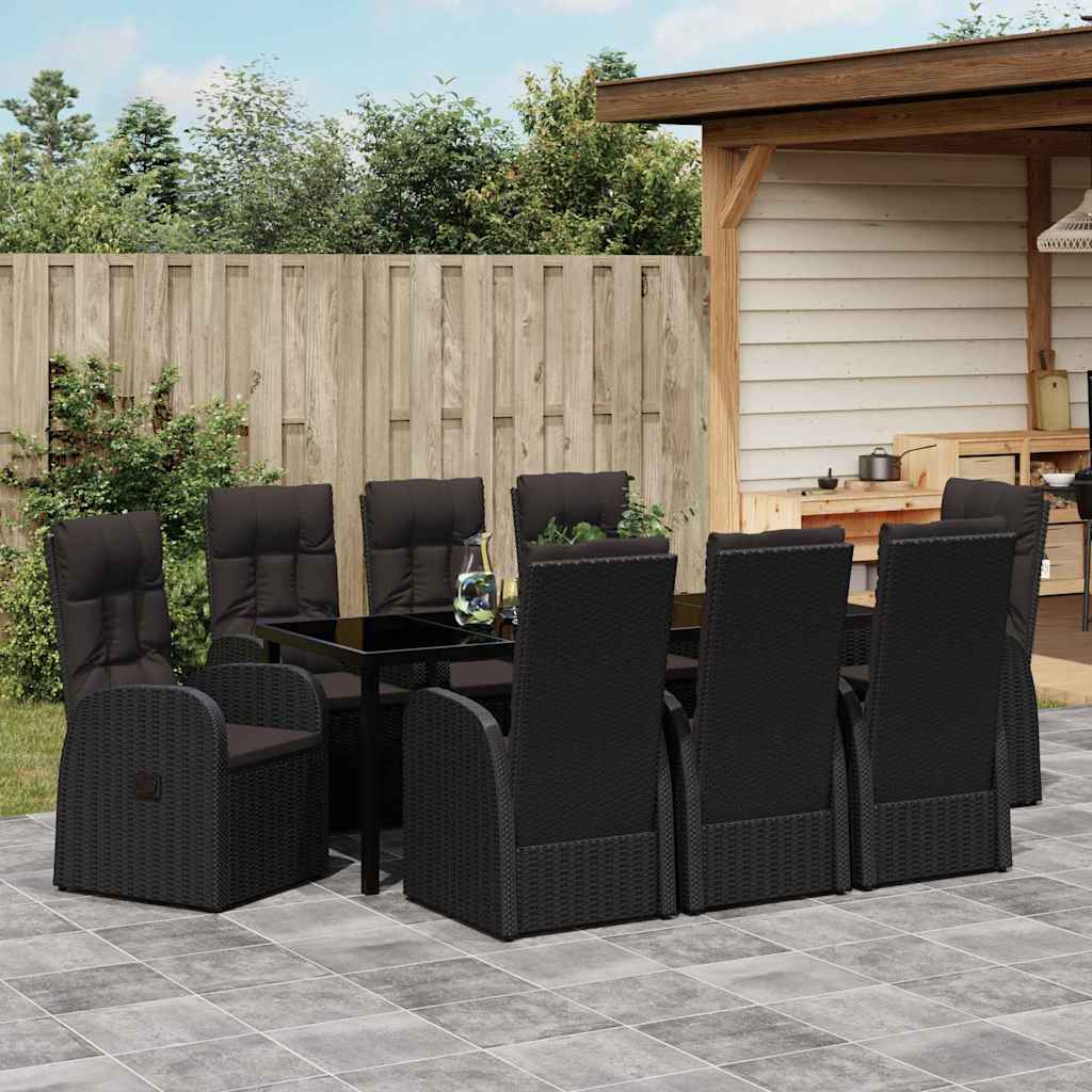 Set da Pranzo per Giardino 9 pz Nero polyrattan | homemem39
