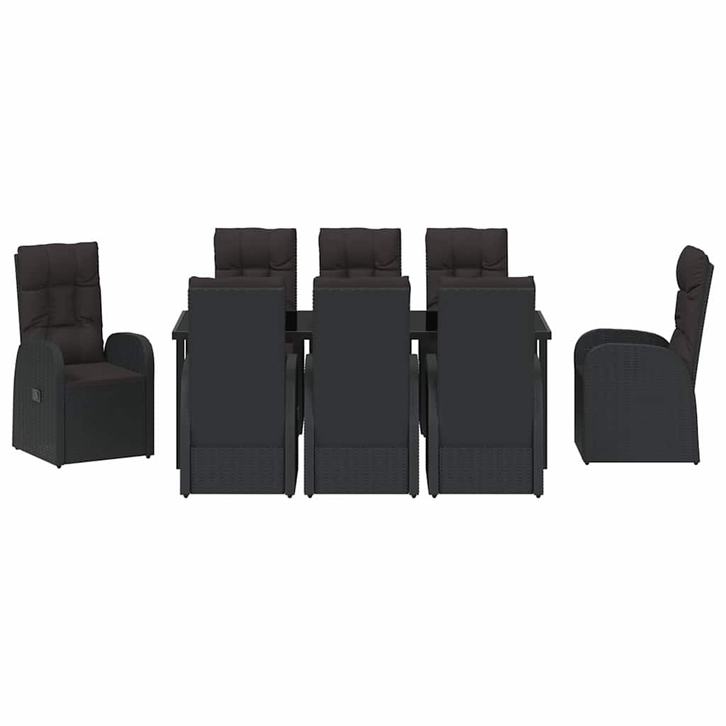 Set da Pranzo per Giardino 9 pz Nero polyrattan | homemem39