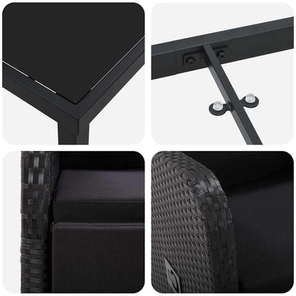 Set da Pranzo per Giardino con cuscino 3 pcs Nero polyrattan - homemem39