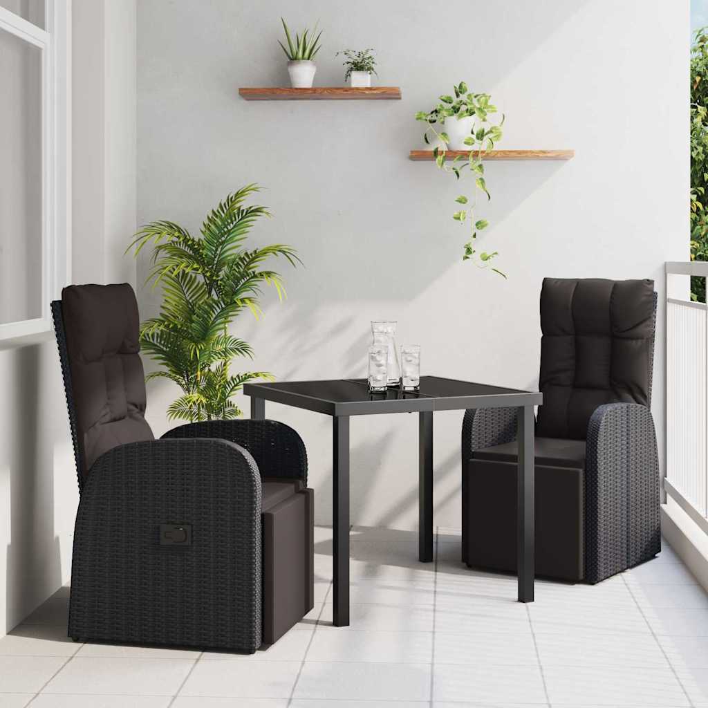 Set da Pranzo per Giardino con cuscino 3 pcs Nero polyrattan - homemem39