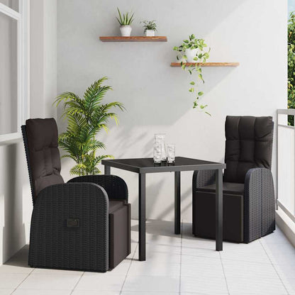 Set da Pranzo per Giardino con cuscino 3 pcs Nero polyrattan - homemem39