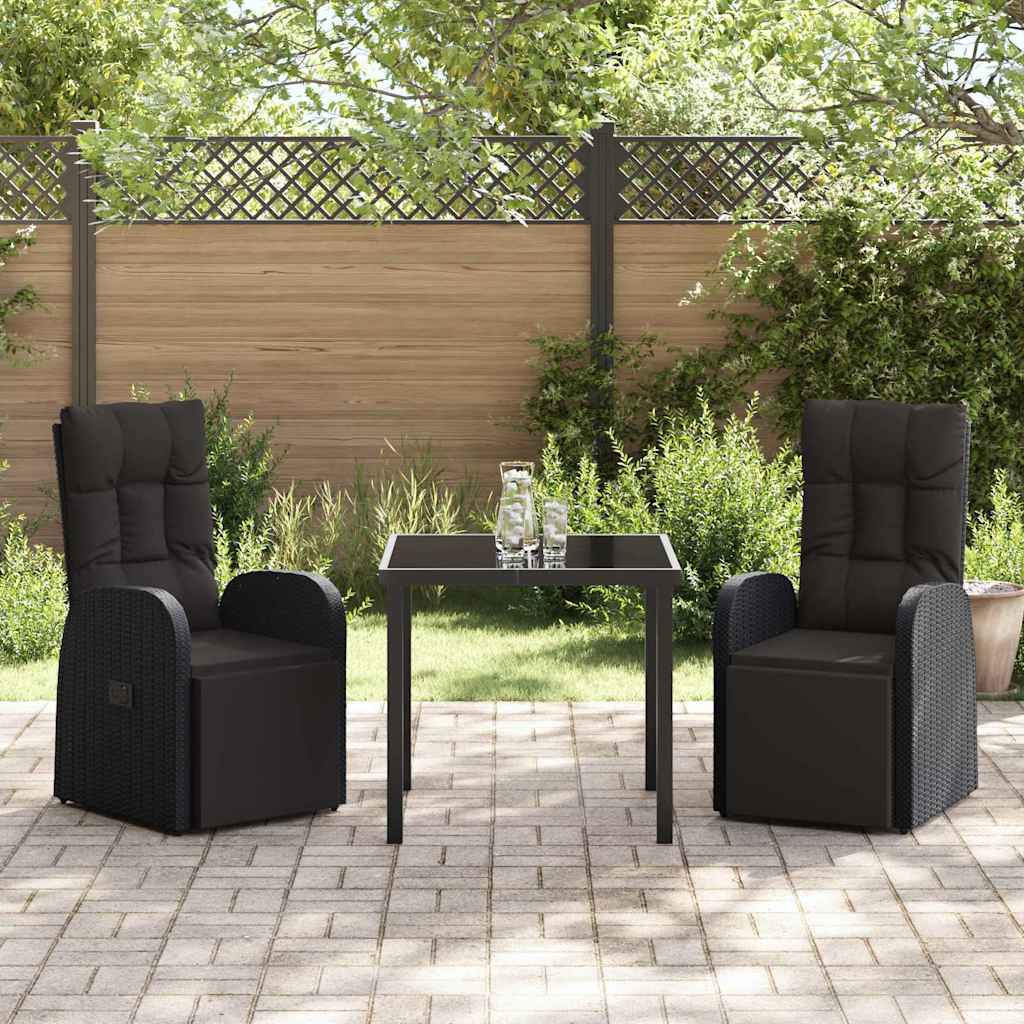 Set da Pranzo per Giardino con cuscino 3 pcs Nero polyrattan - homemem39