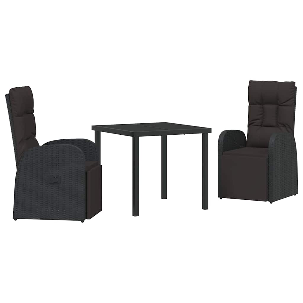 Set da Pranzo per Giardino con cuscino 3 pcs Nero polyrattan - homemem39