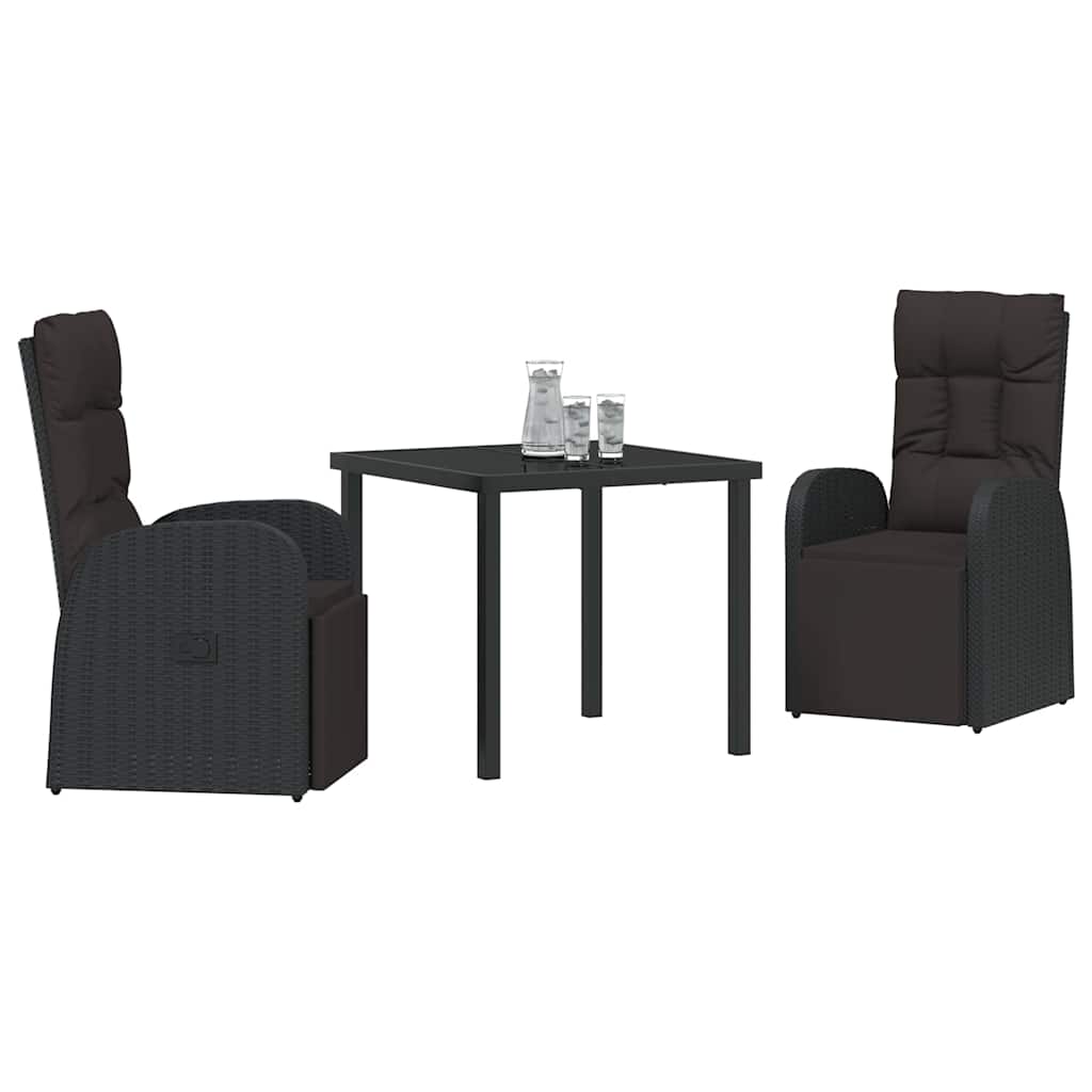 Set da Pranzo per Giardino con cuscino 3 pcs Nero polyrattan - homemem39