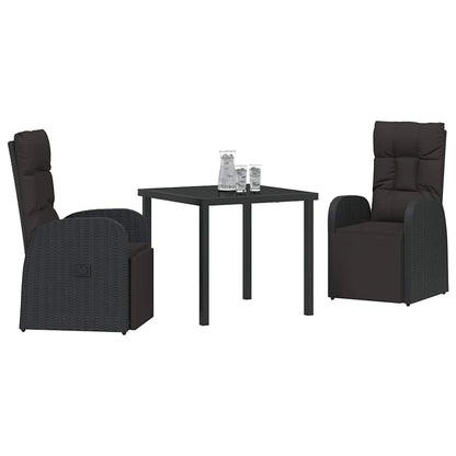 Set da Pranzo per Giardino con cuscino 3 pcs Nero polyrattan - homemem39