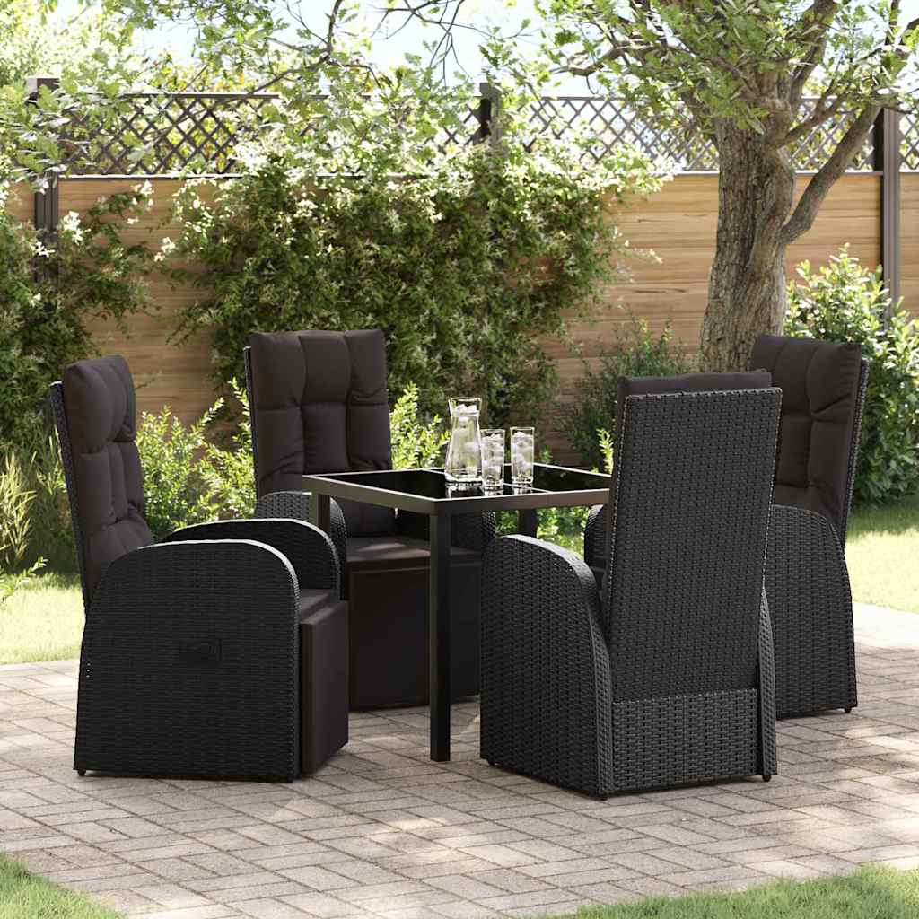 Set da Pranzo per Giardino con cuscino 5 pcs Nero polyrattan - homemem39