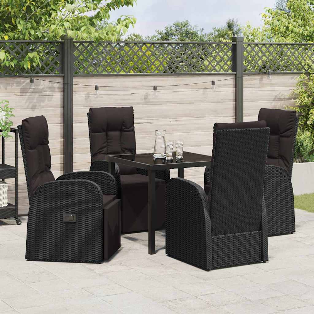 Set da Pranzo per Giardino con cuscino 5 pcs Nero polyrattan - homemem39