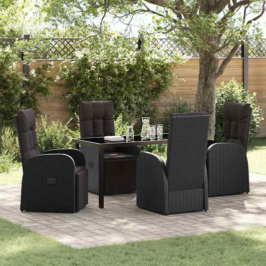 Set da Pranzo per Giardino con cuscino 5 pcs Nero polyrattan - homemem39