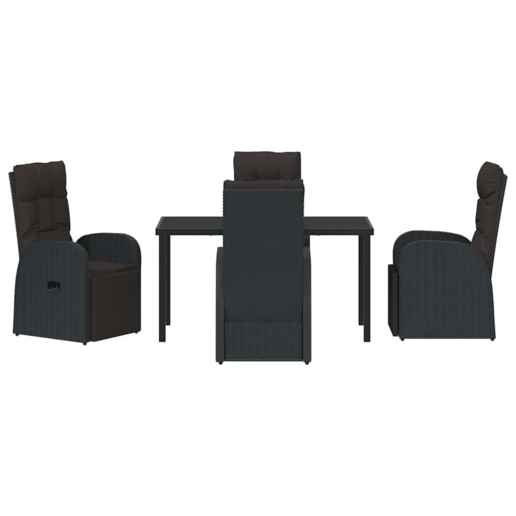 Set da Pranzo per Giardino con cuscino 5 pcs Nero polyrattan | homemem39