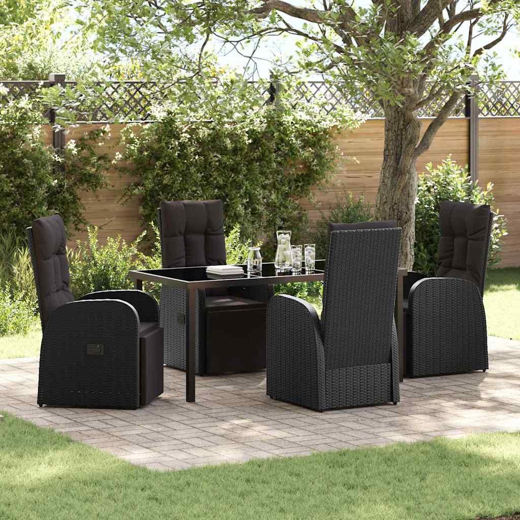Set da Pranzo per Giardino con cuscino 5 pcs Nero polyrattan - homemem39