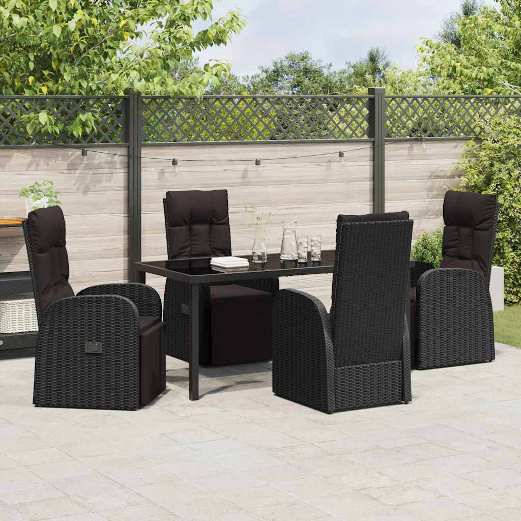 Set da Pranzo per Giardino con cuscino 5 pcs Nero polyrattan - homemem39