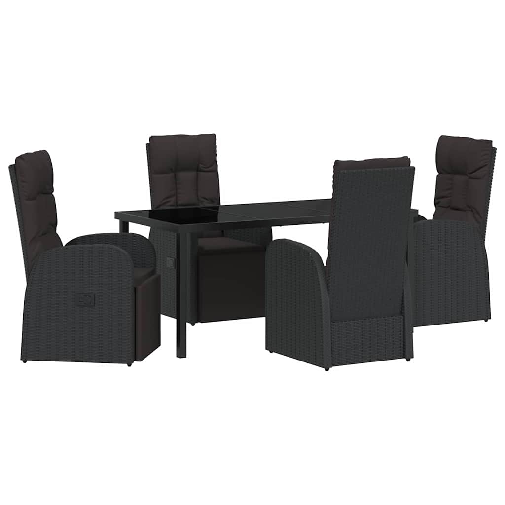 Set da Pranzo per Giardino con cuscino 5 pcs Nero polyrattan - homemem39