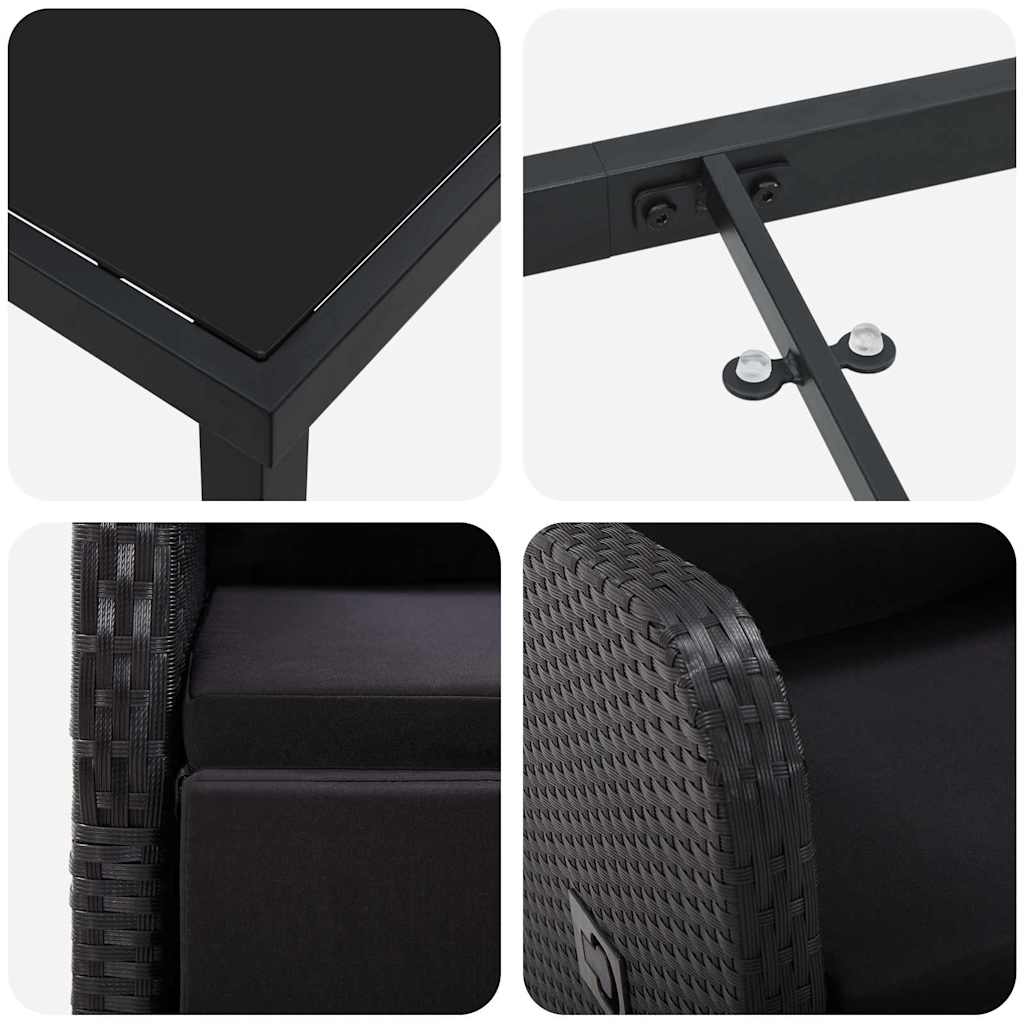 Set da Pranzo per Giardino con cuscino 7 pcs Nero polyrattan | homemem39