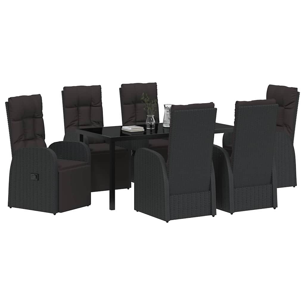 Set da Pranzo per Giardino con cuscino 7 pcs Nero polyrattan - homemem39