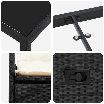 Set da Pranzo per Giardino con cuscino 3 pcs Nero Poly Rattan - homemem39