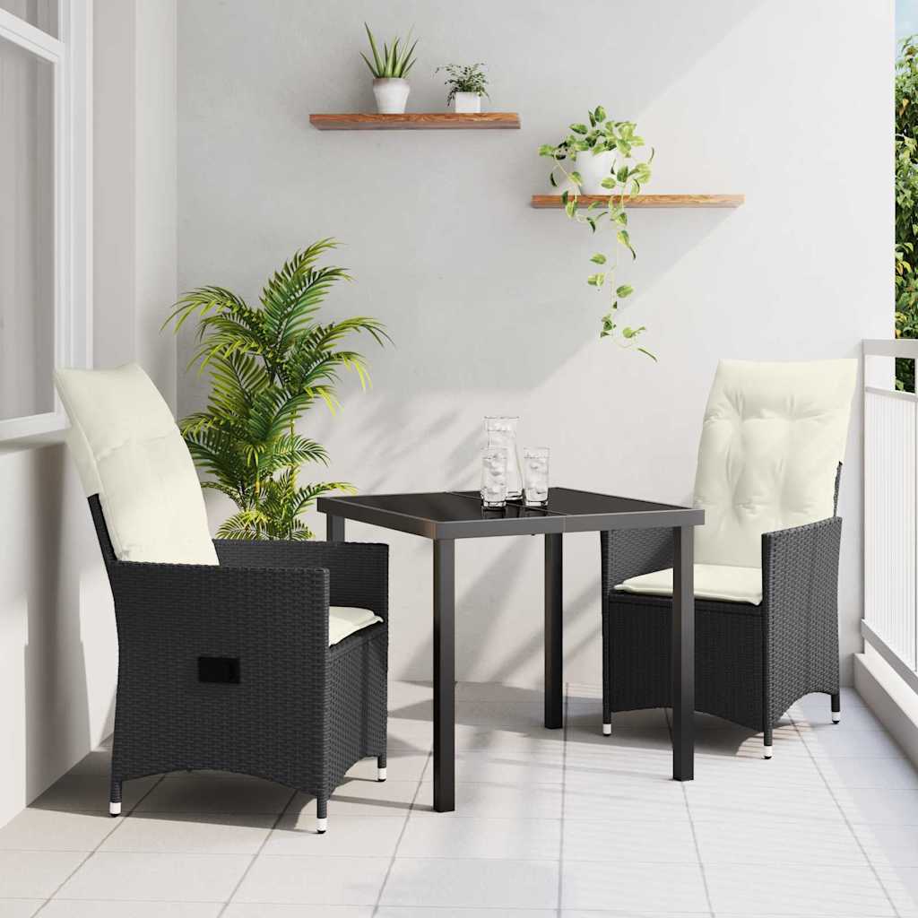 Set da Pranzo per Giardino con cuscino 3 pcs Nero Poly Rattan - homemem39