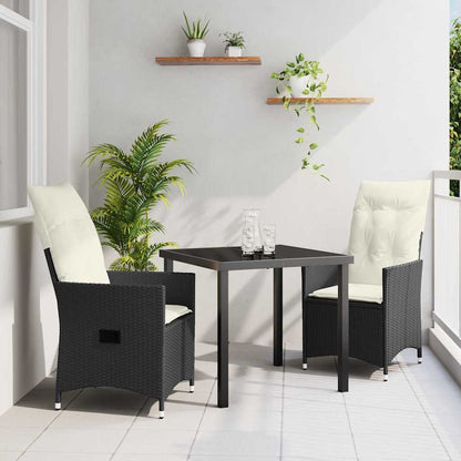 Set da Pranzo per Giardino con cuscino 3 pcs Nero Poly Rattan - homemem39