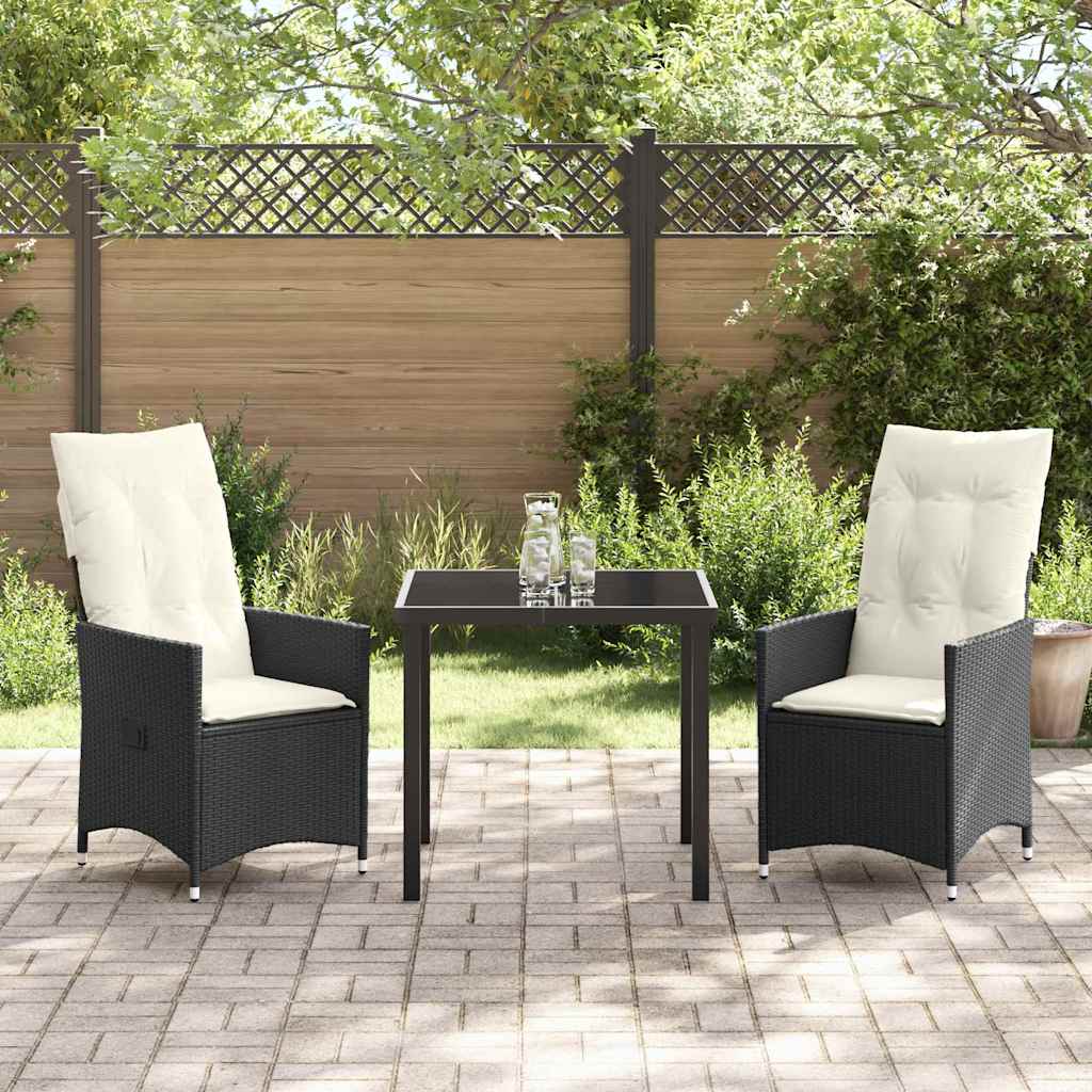 Set da Pranzo per Giardino con cuscino 3 pcs Nero Poly Rattan - homemem39