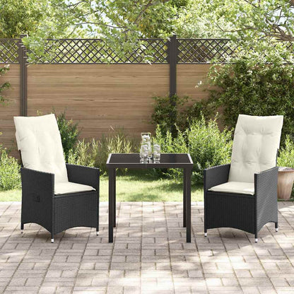Set da Pranzo per Giardino con cuscino 3 pcs Nero Poly Rattan - homemem39