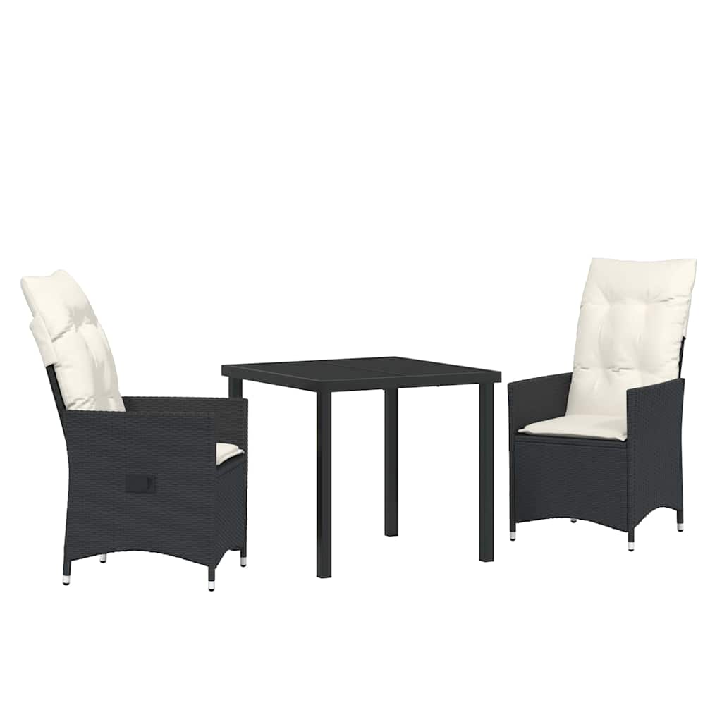 Set da Pranzo per Giardino con cuscino 3 pcs Nero Poly Rattan - homemem39