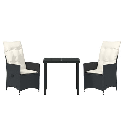 Set da Pranzo per Giardino con cuscino 3 pcs Nero Poly Rattan - homemem39