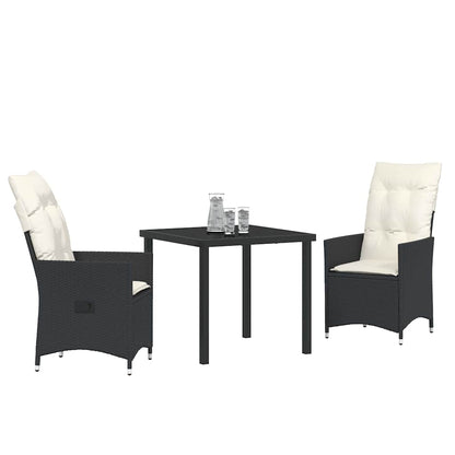 Set da Pranzo per Giardino con cuscino 3 pcs Nero Poly Rattan - homemem39