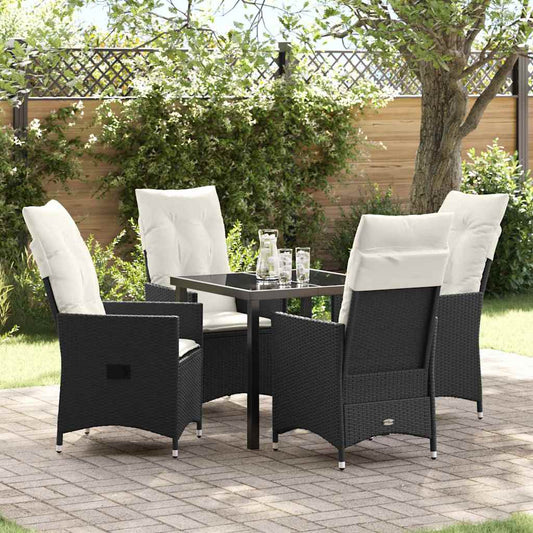 Set da Pranzo per Giardino con cuscino 5 pcs Nero Poly Rattan - homemem39