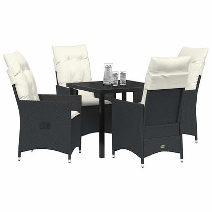 Set da Pranzo per Giardino con cuscino 5 pcs Nero Poly Rattan - homemem39