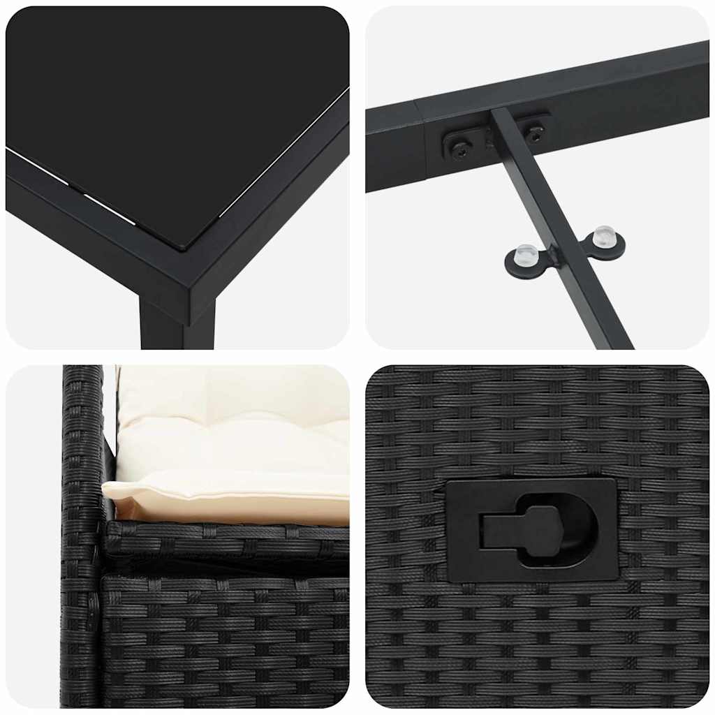 Set da Pranzo per Giardino con cuscino 5 pcs Nero Poly Rattan - homemem39