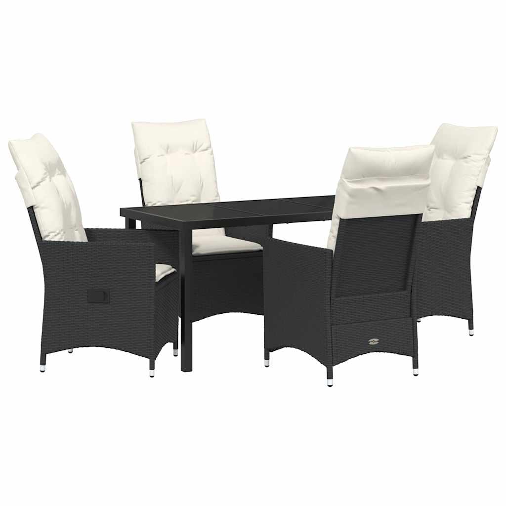 Set da Pranzo per Giardino con cuscino 5 pcs Nero Poly Rattan - homemem39
