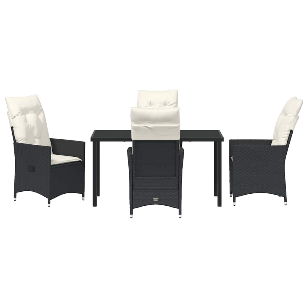 Set da Pranzo per Giardino con cuscino 5 pcs Nero Poly Rattan - homemem39