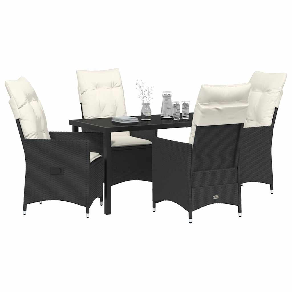 Set da Pranzo per Giardino con cuscino 5 pcs Nero Poly Rattan - homemem39