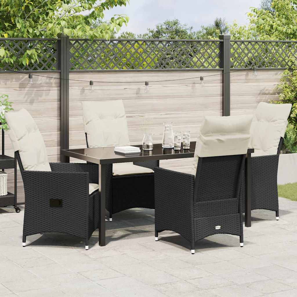 Set da Pranzo per Giardino con cuscino 5 pcs Nero Poly Rattan - homemem39
